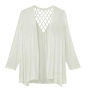 Prescott New York by Dia and Co, cream white lattice back 3/4 sleeve cardigan 3X